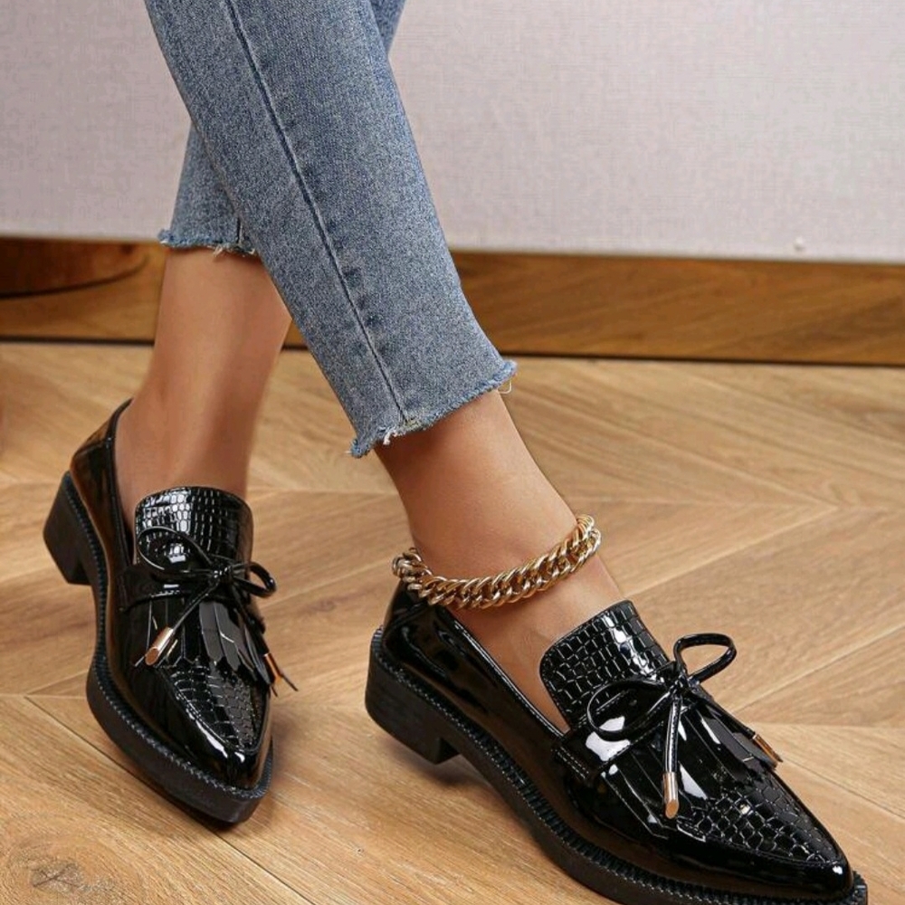 Black Patent Leather Loafers for Women
